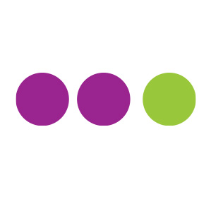 Three dots in a row, two are purple and one is green